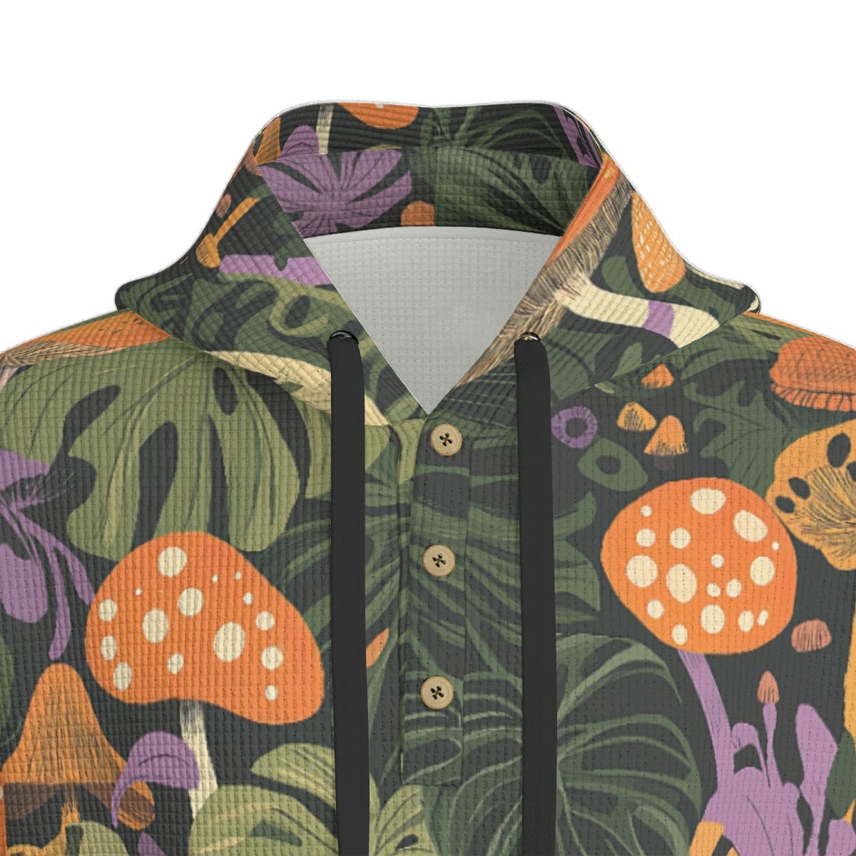 men’s thermal waffle half button pullover hoodie - themplantvibes groovy green/orange/purple rallyprint image 5