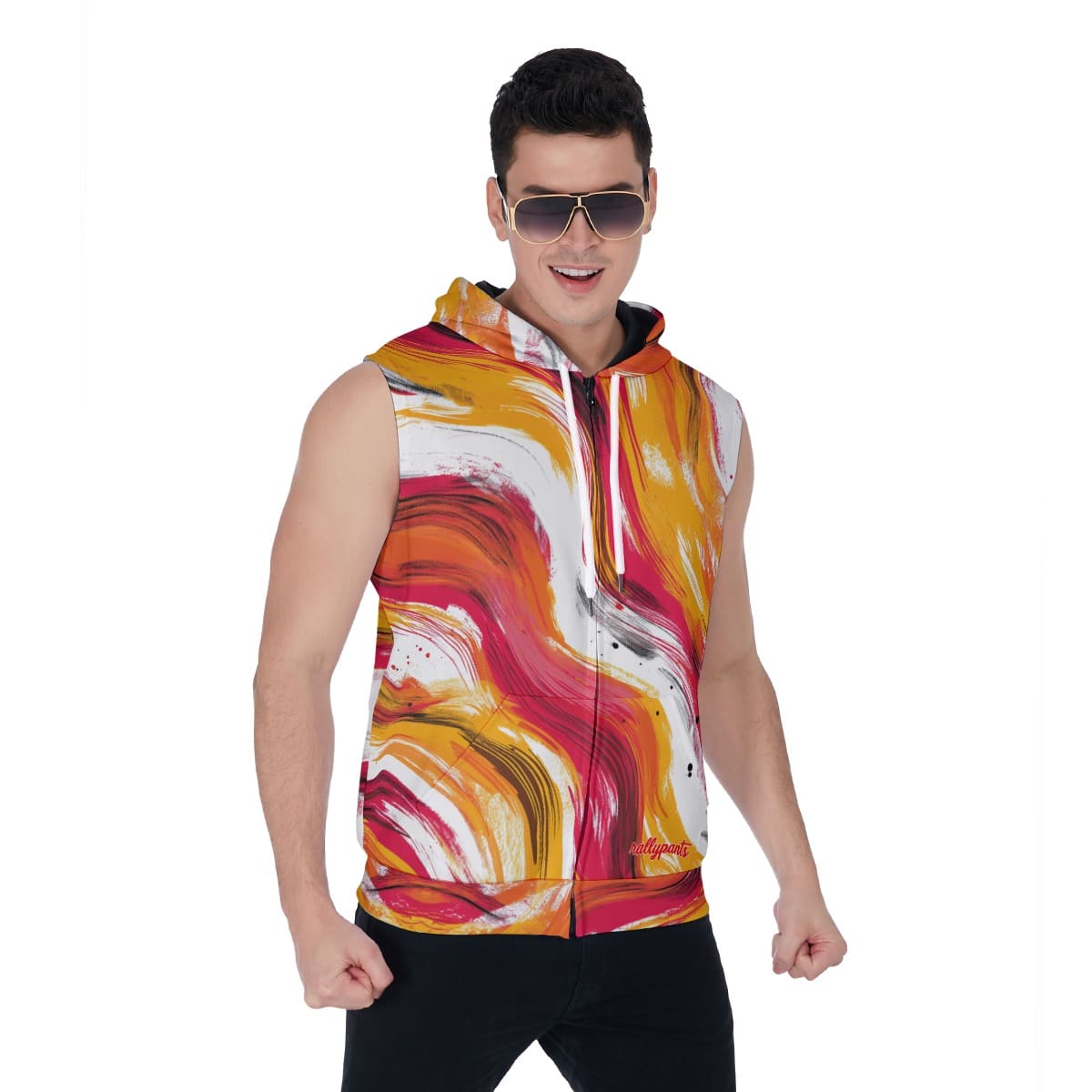 men’s zipper-up sleeveless hoodie – kansas city red/gold/white image 1