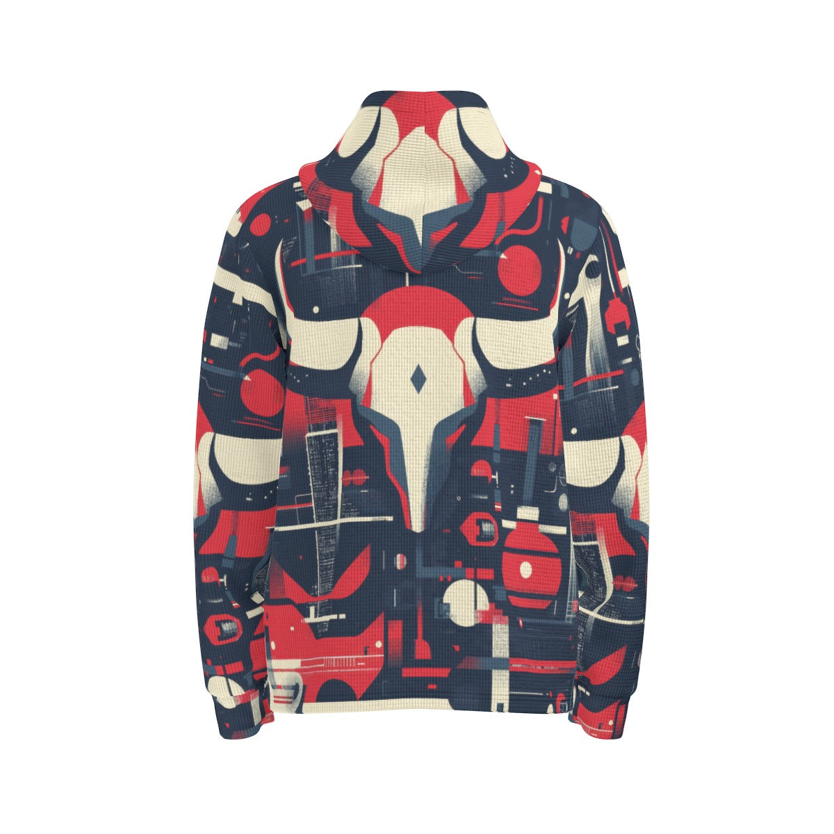 men’s thermal waffle half button pullover hoodie – houston red/blue/white image 4