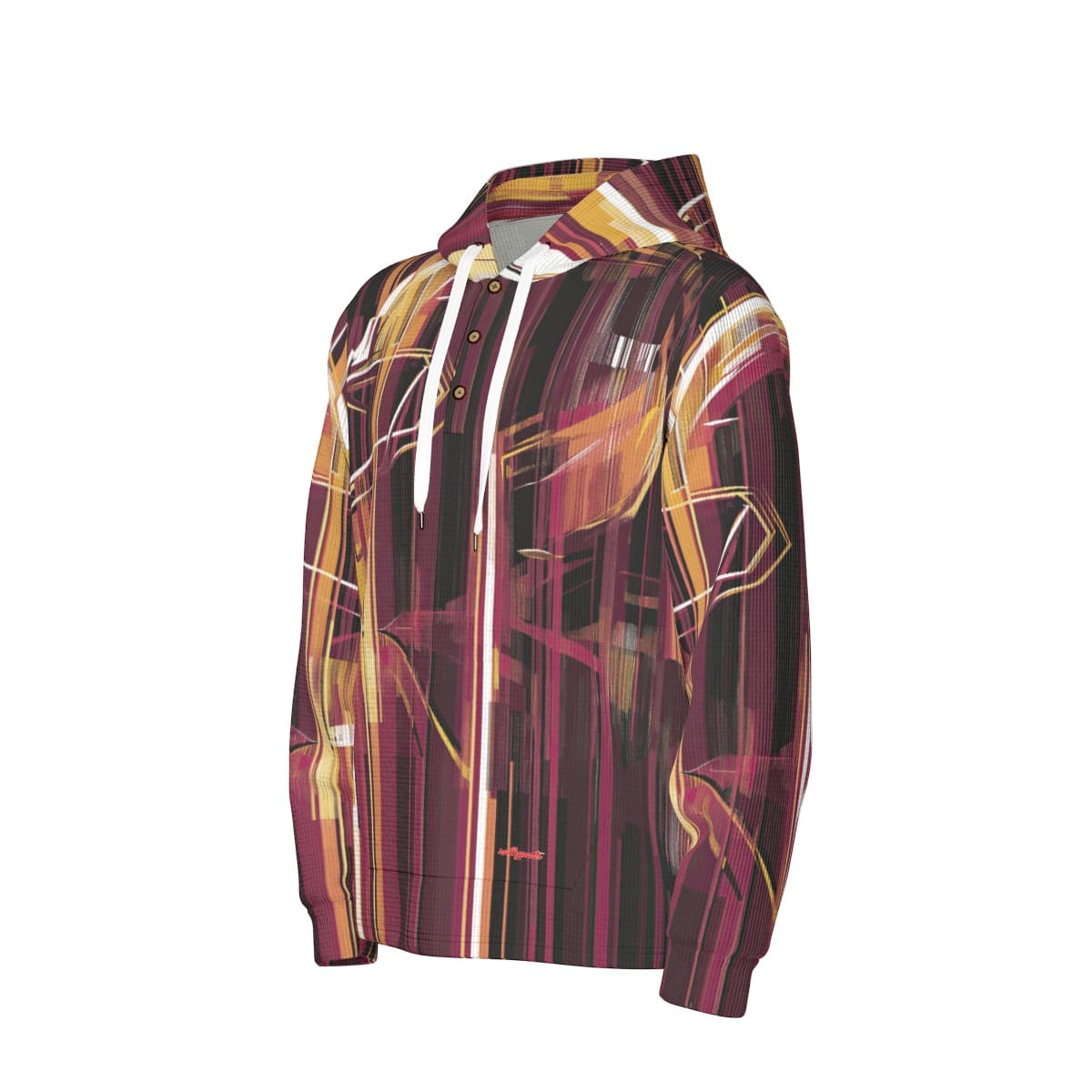 men’s thermal waffle half button pullover hoodie - washington burgundy/gold/matrix image 2