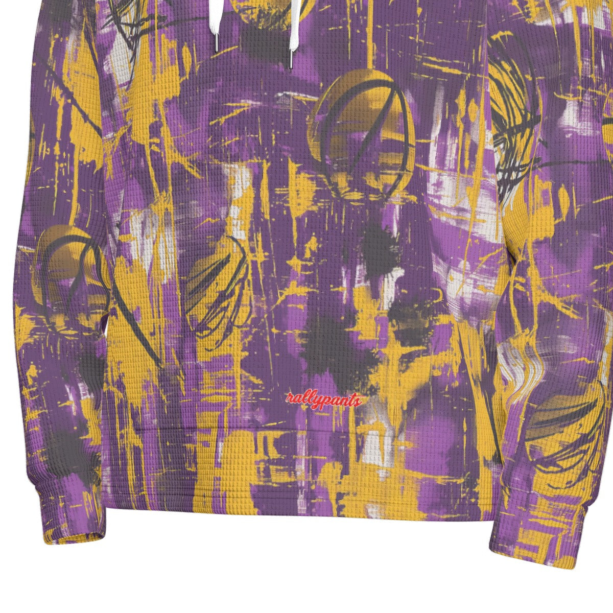 men’s thermal waffle half button pullover hoodie - los angeles purple/gold graffiti image 6