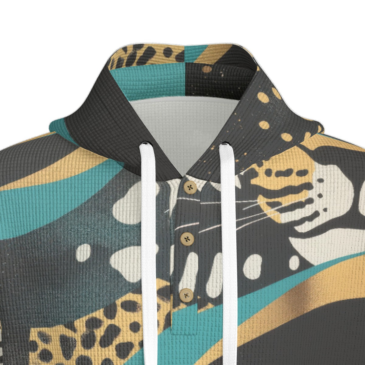 men’s thermal waffle half button pullover hoodie - jacksonville teal/black/gold image 6