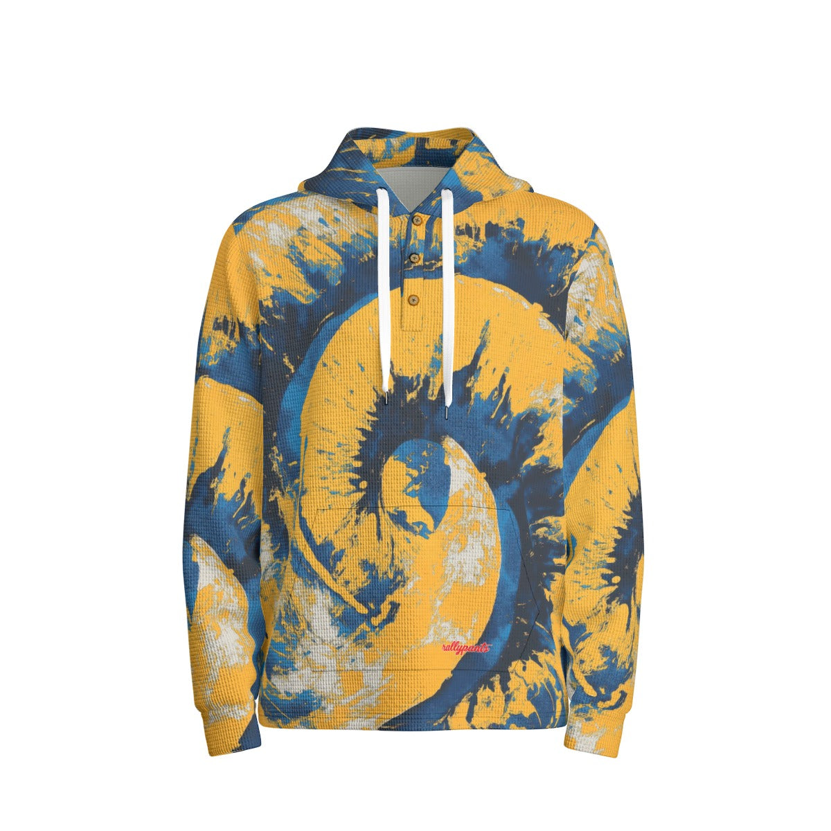 men’s thermal waffle half button pullover hoodie - los angeles blue/yellow/white image 2