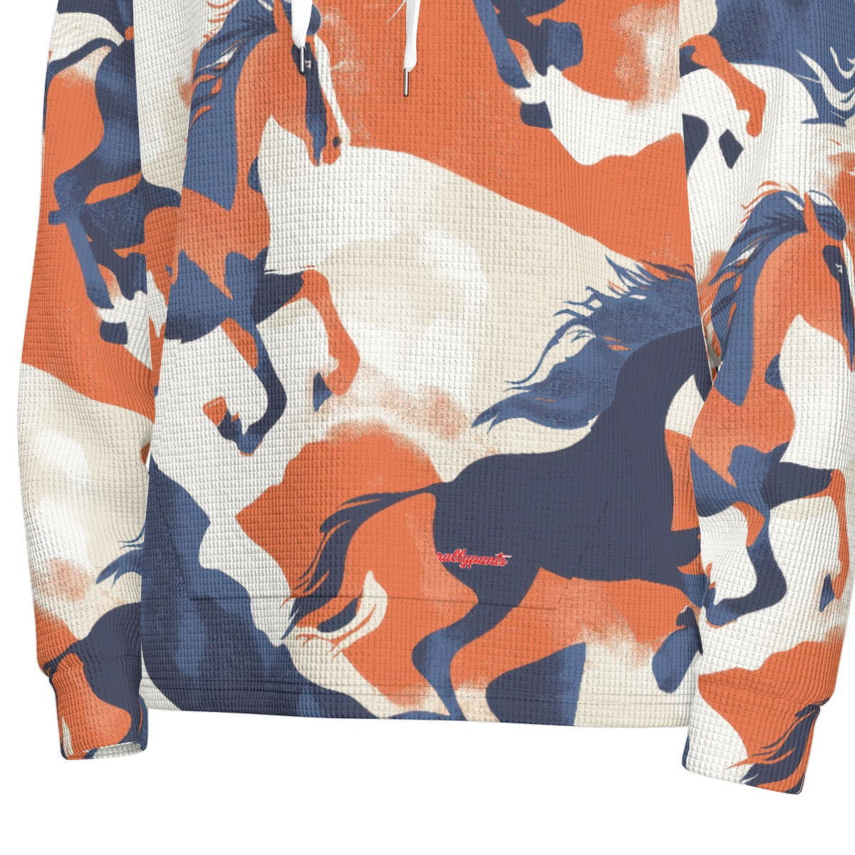 men’s thermal waffle half button pullover hoodie - denver orange/blue/white image 6