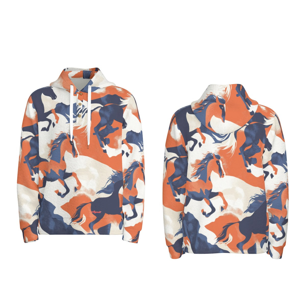 men’s thermal waffle half button pullover hoodie - denver orange/blue/white - White, 6XL image
