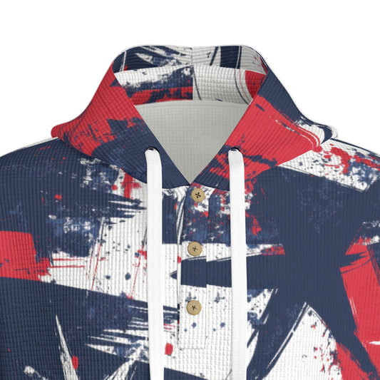 men’s thermal waffle half button pullover hoodie - new england navy/red/white/silver image 0