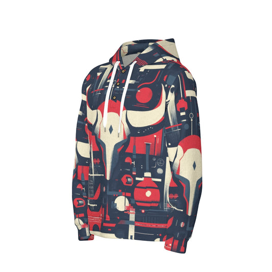 men’s thermal waffle half button pullover hoodie - houston red/blue/white image 0
