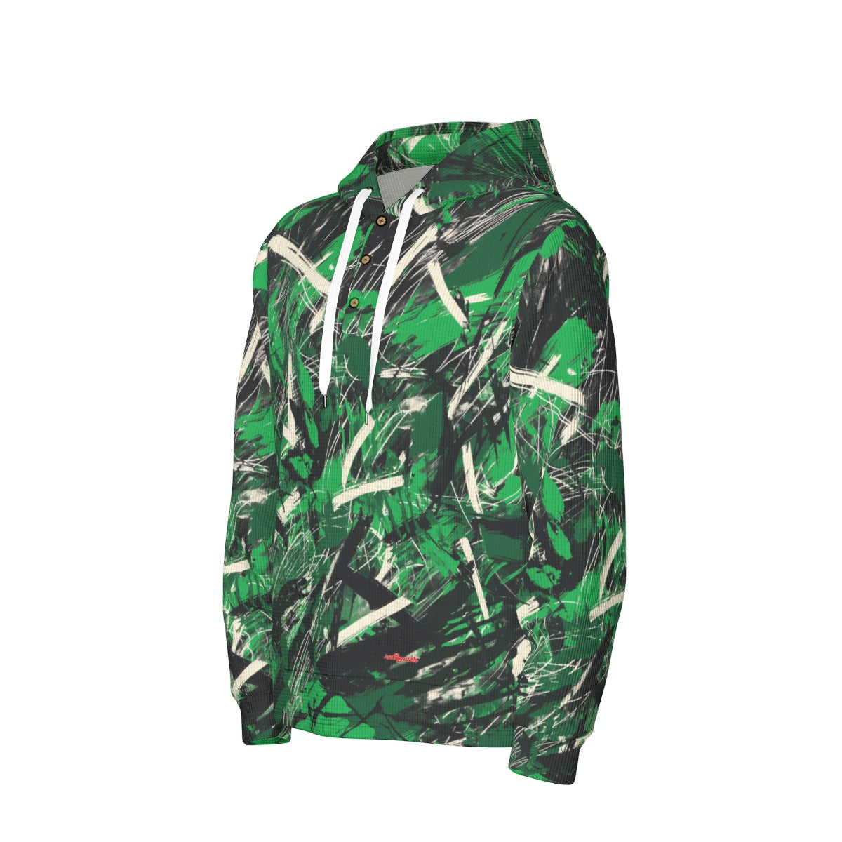 men’s thermal waffle half button pullover hoodie - new york green/white/black image 2