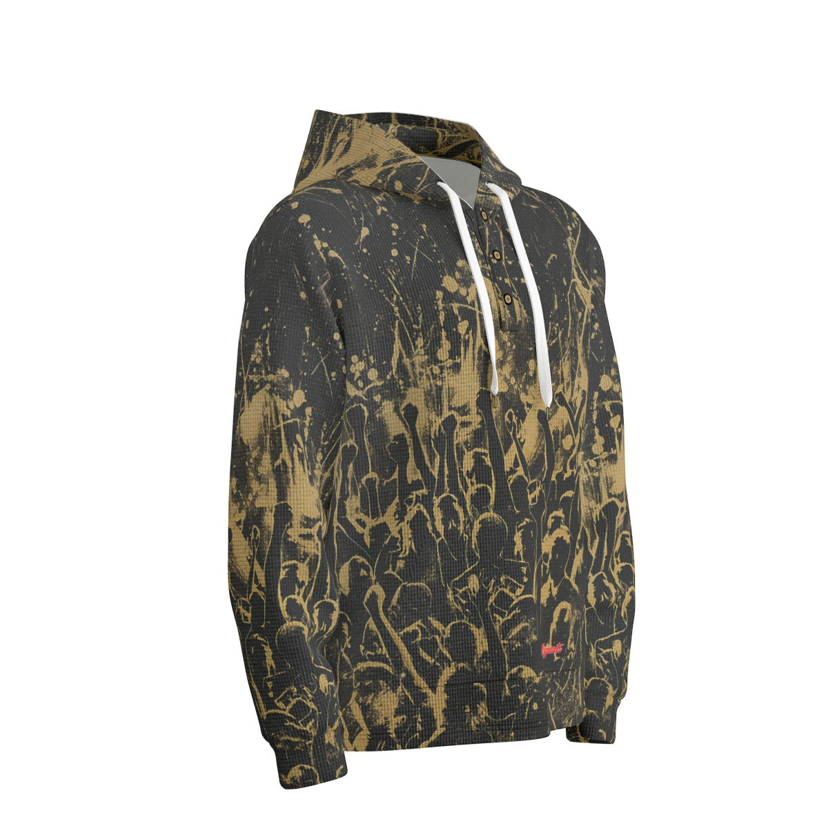 men’s thermal waffle half button pullover hoodie - los angeles black/gold club image 3