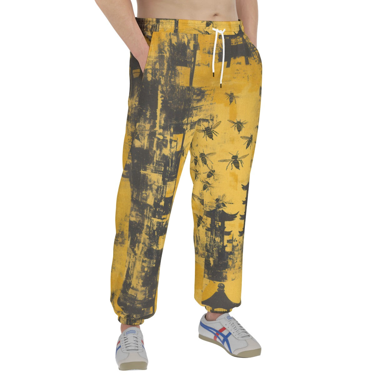 men’s thermal waffle tapered sweatpants - killer bees shaolin/black/yellow - White, L image