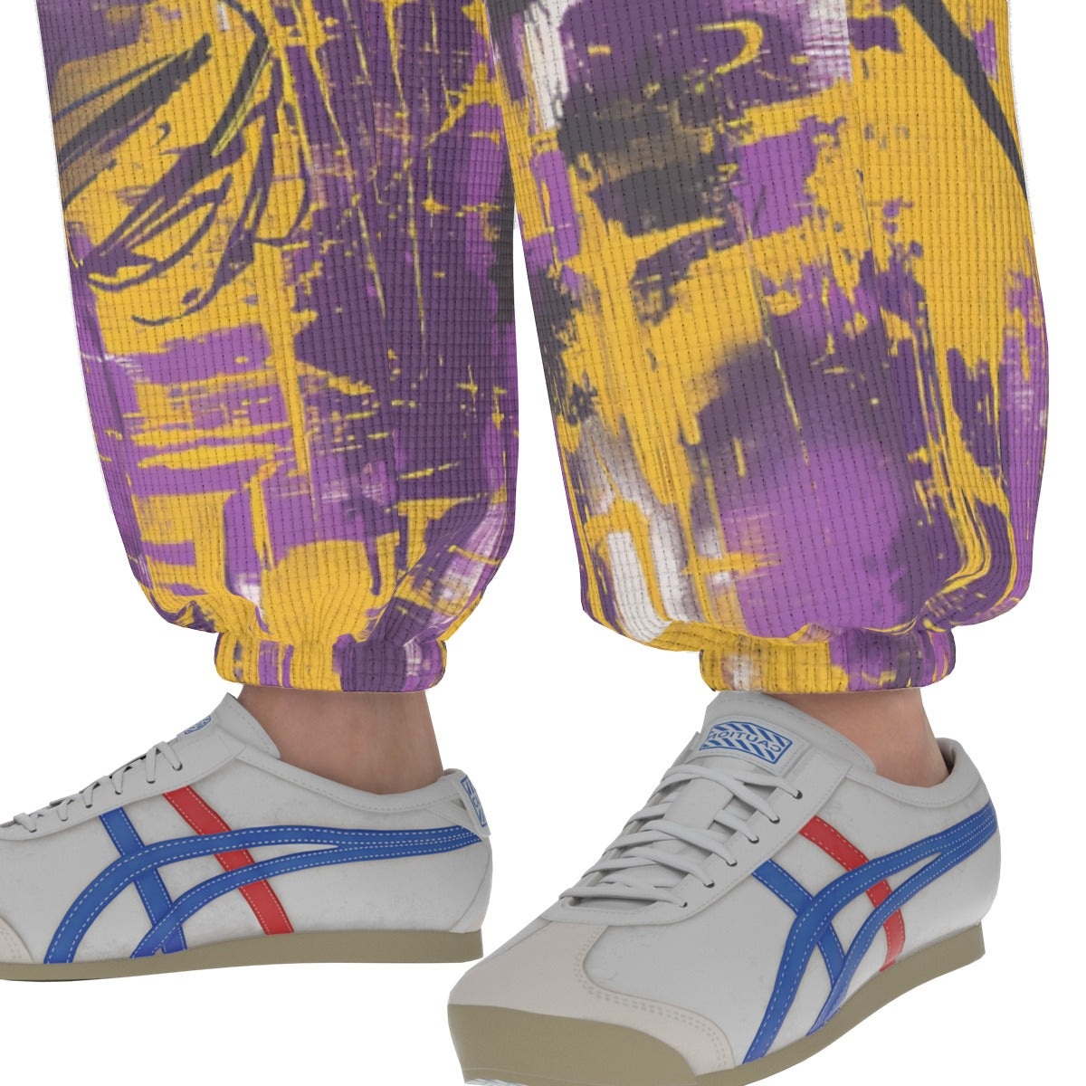 men’s thermal waffle tapered sweatpants - los angeles purple/gold graffiti image 3