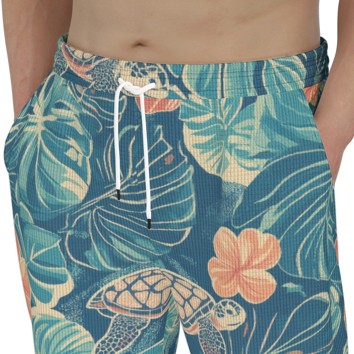 men’s thermal waffle tapered sweatpants - rarotonga turtle reef lagoon teal/coral/sand image 3