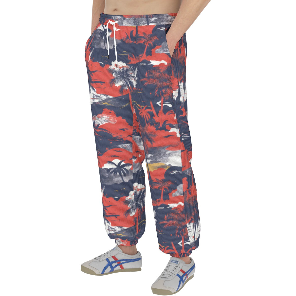men’s thermal waffle tapered sweatpants - anaheim red/white/blue image 4