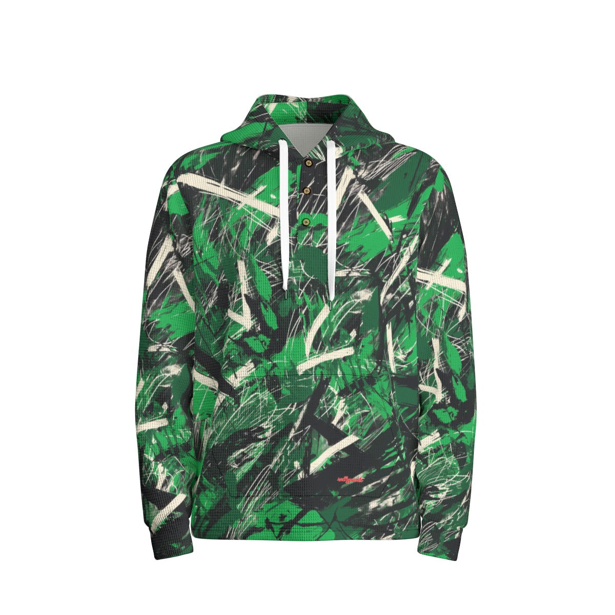 men’s thermal waffle half button pullover hoodie - new york green/white/black image 1