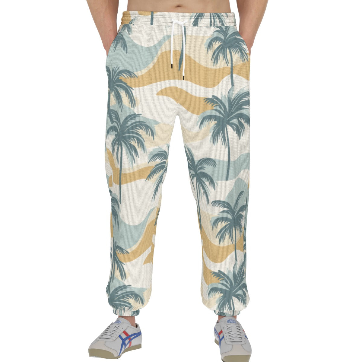 men’s thermal waffle tapered sweatpants - pastel palms sage/gold/sand image 4