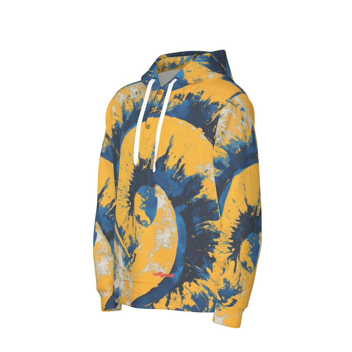 men’s thermal waffle half button pullover hoodie - los angeles blue/yellow/white image 1