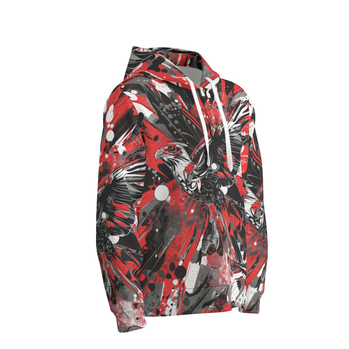 men’s thermal waffle half button pullover hoodie - atlanta red/black/white image 5