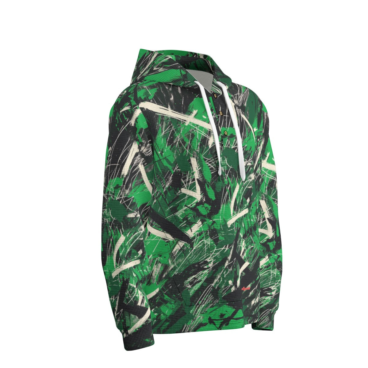 men’s thermal waffle half button pullover hoodie - new york green/white/black image 3