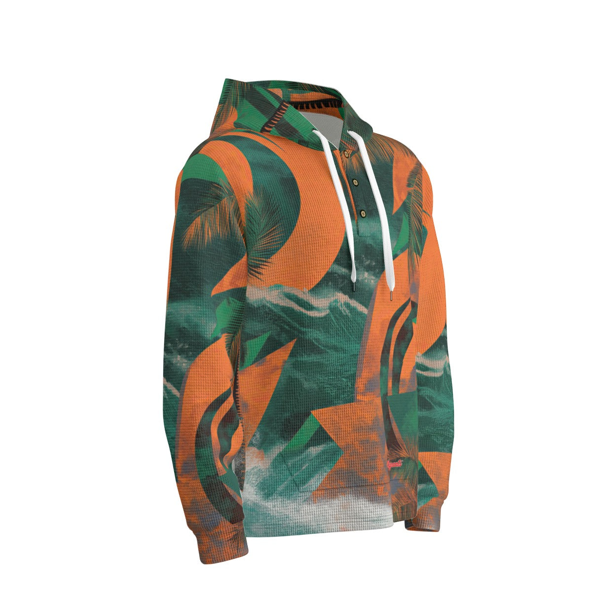 men’s thermal waffle half button pullover hoodie - miami orange/green