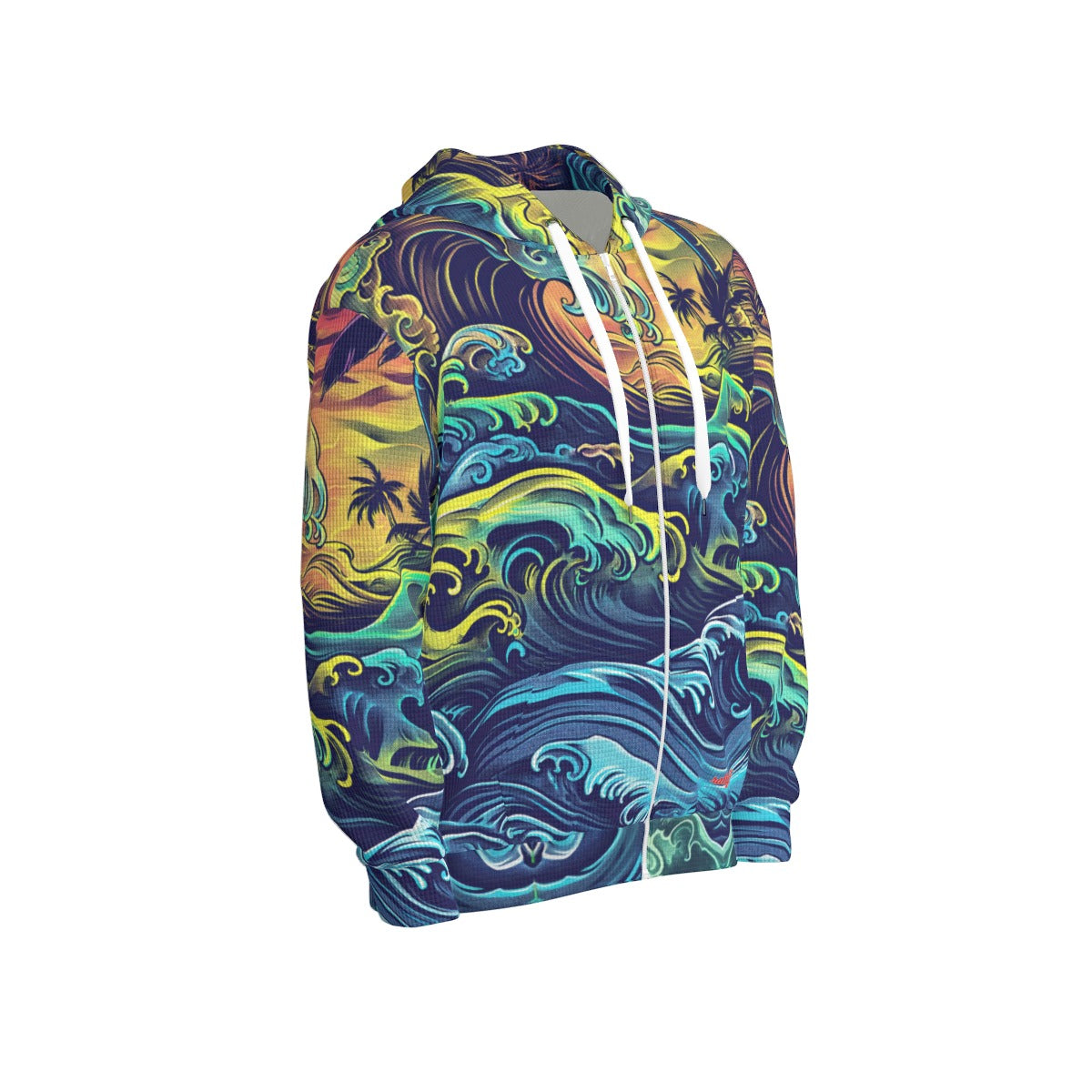 Thermal Waffle Weave Zip Up Hoodie san diego tide deep blue/sun yellow/coastal green