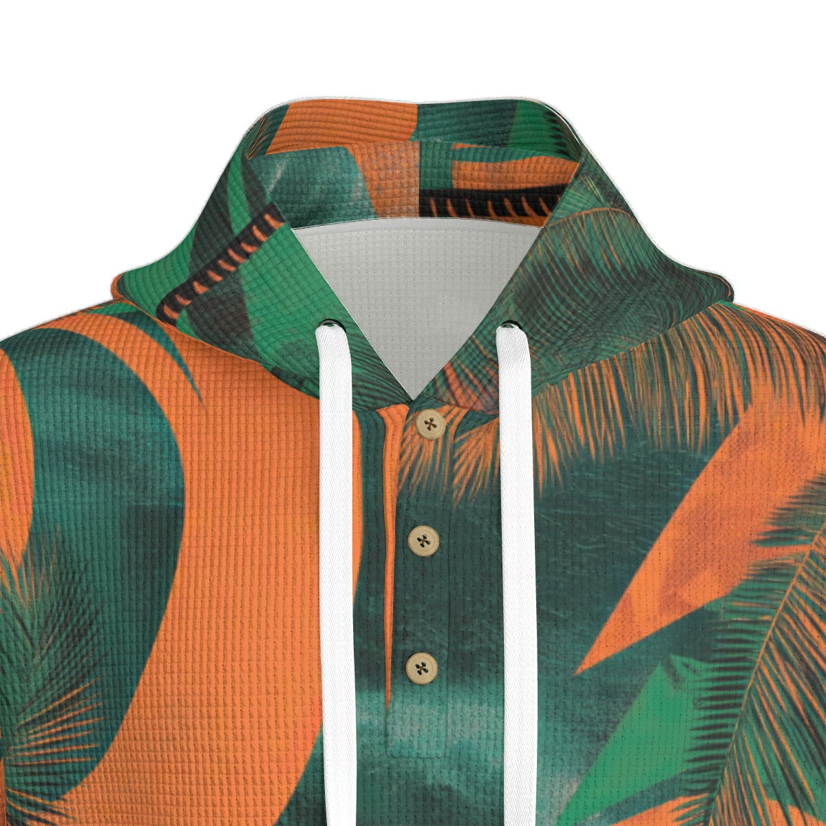 men’s thermal waffle half button pullover hoodie - miami orange/green