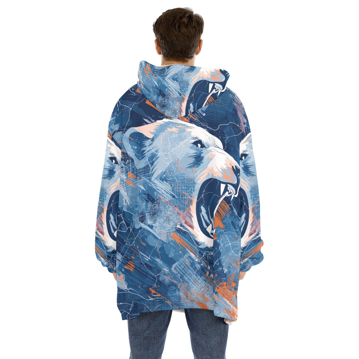 sherpa fleece hoodie blanket - chicago navy/orange