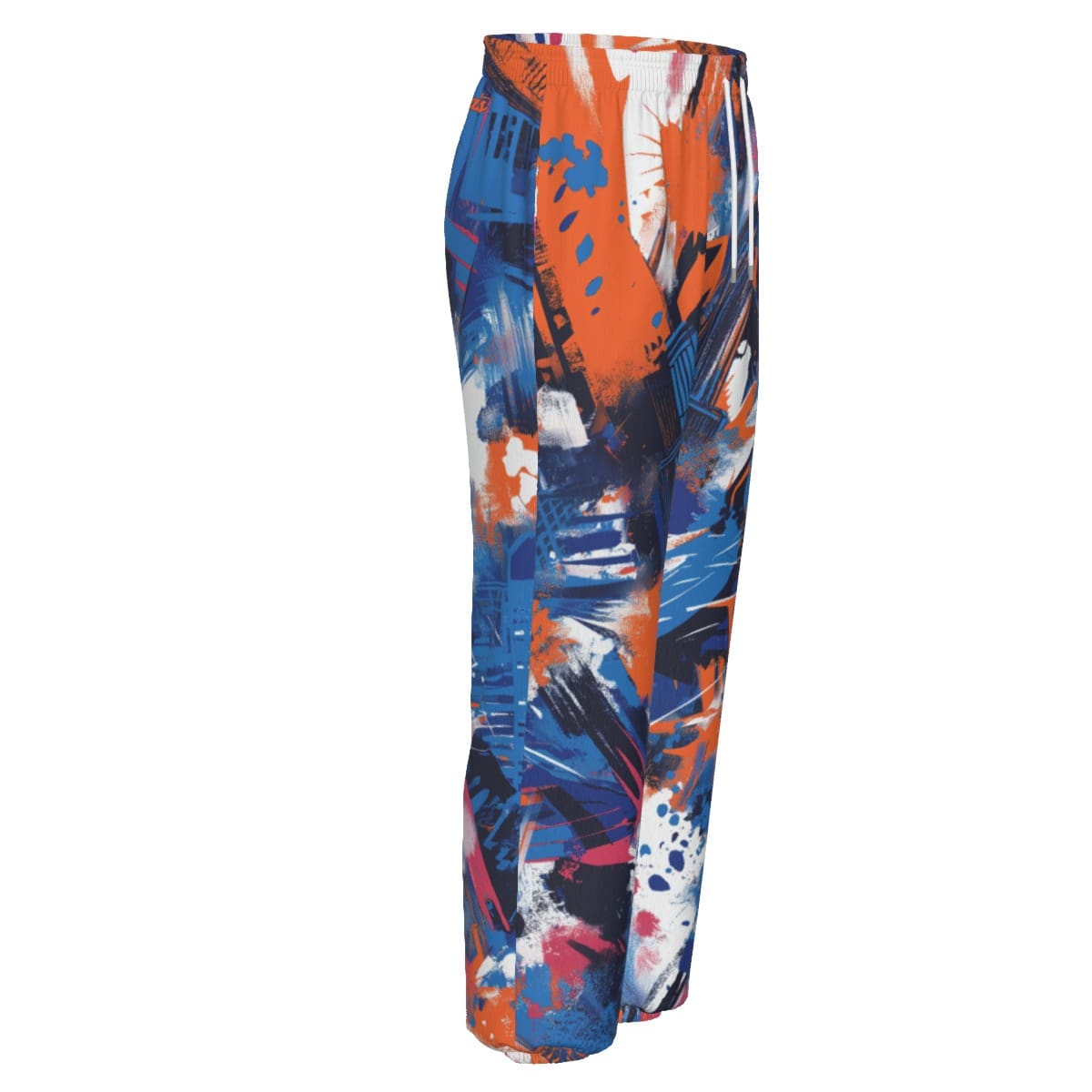 Unisex premium cotton sweatpants back view in New York blue/orange/graffiti
