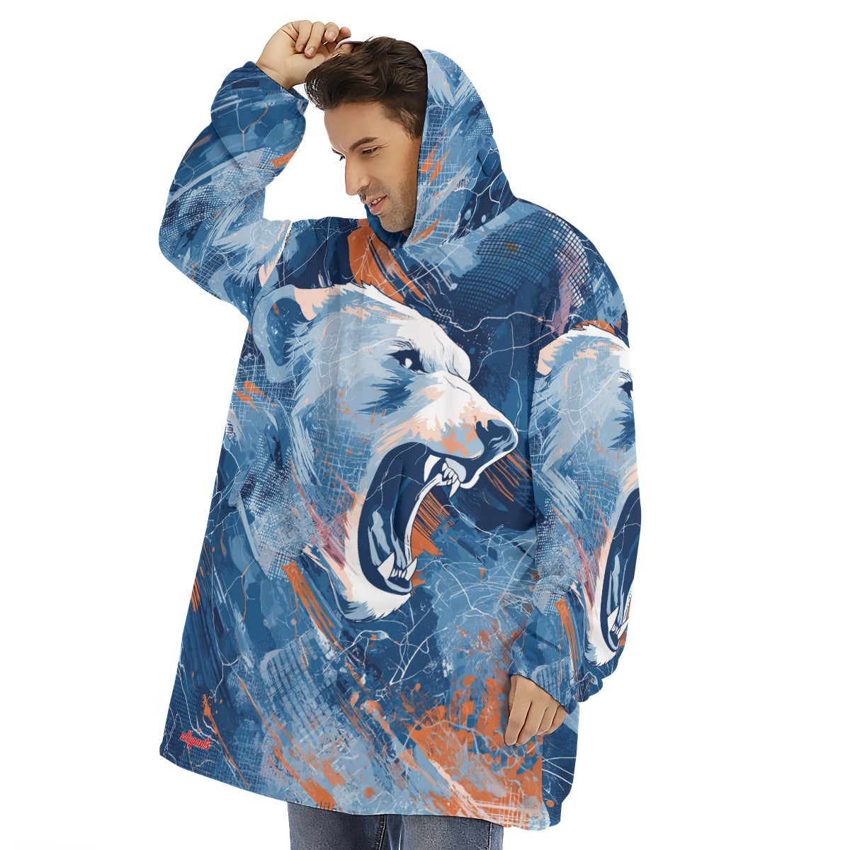 sherpa fleece hoodie blanket - chicago navy/orange