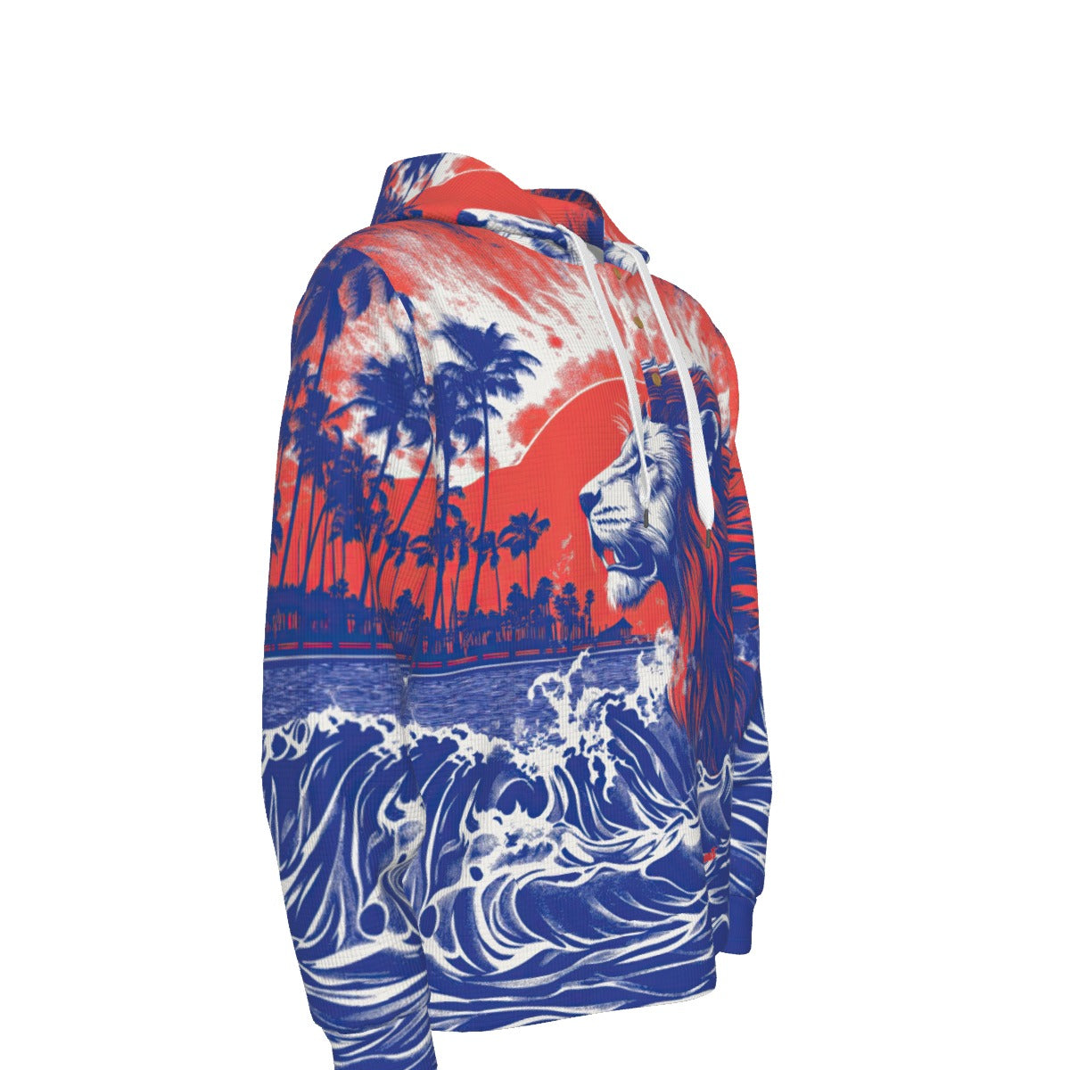 thermal waffle half button pullover hoodie - san marcos royal blue/scarlet red