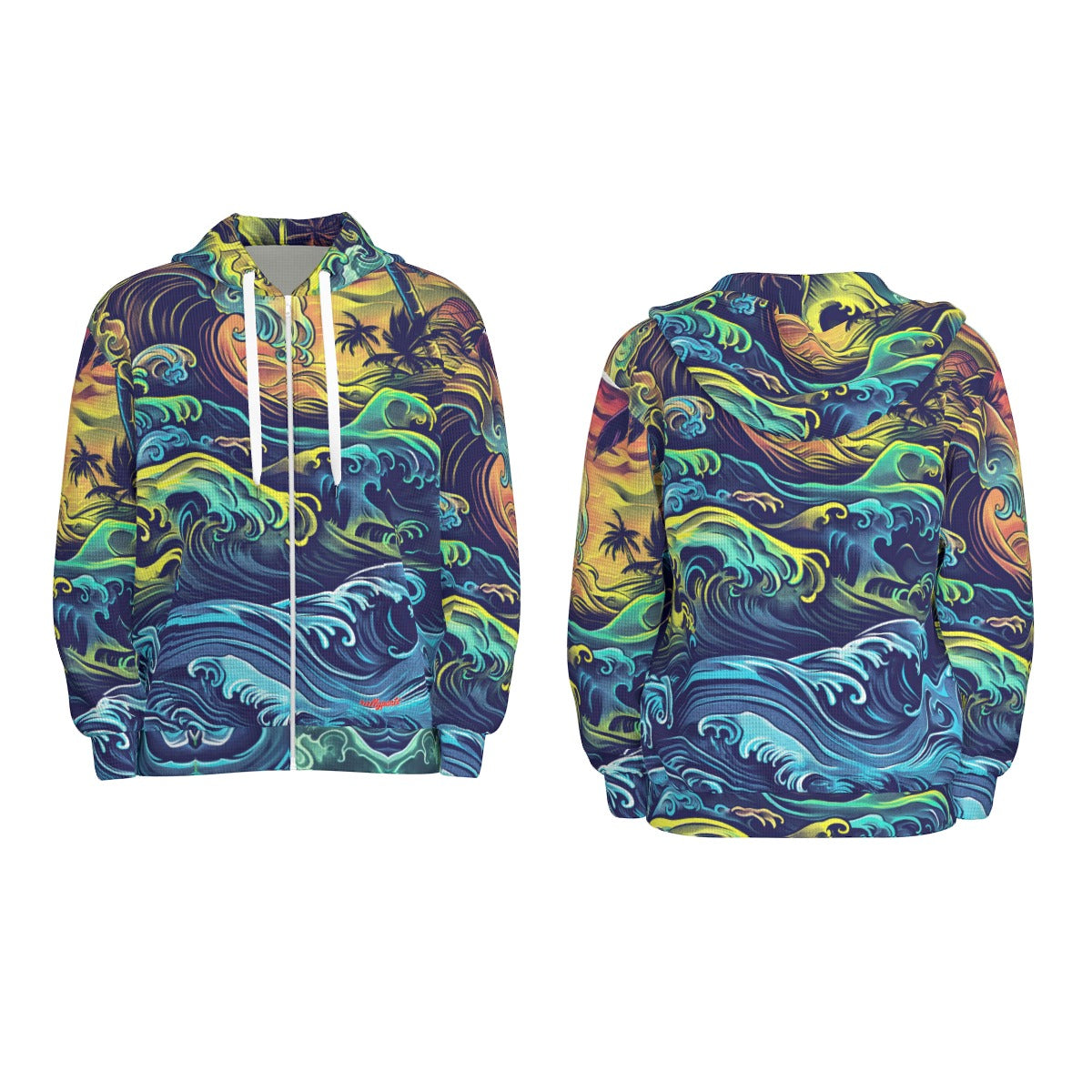 Thermal Waffle Weave Zip Up Hoodie san diego tide deep blue/sun yellow/coastal green