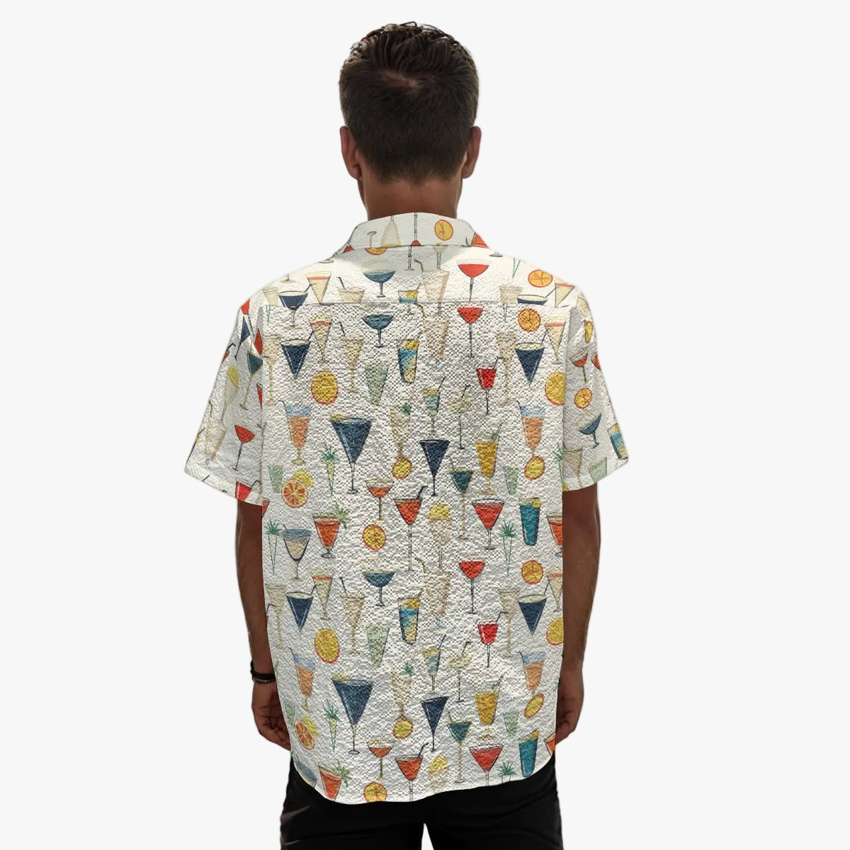 short sleeve button-up – rallyprint sunset spritz coral/orange/navy