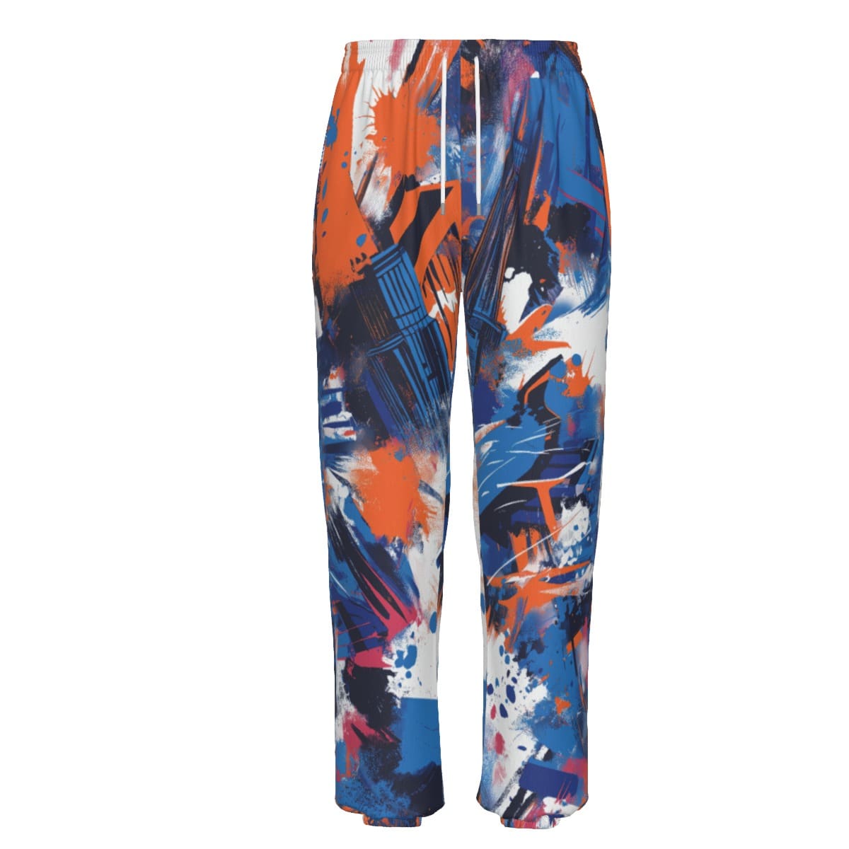 Unisex premium cotton sweatpants side view in New York blue/orange/graffiti