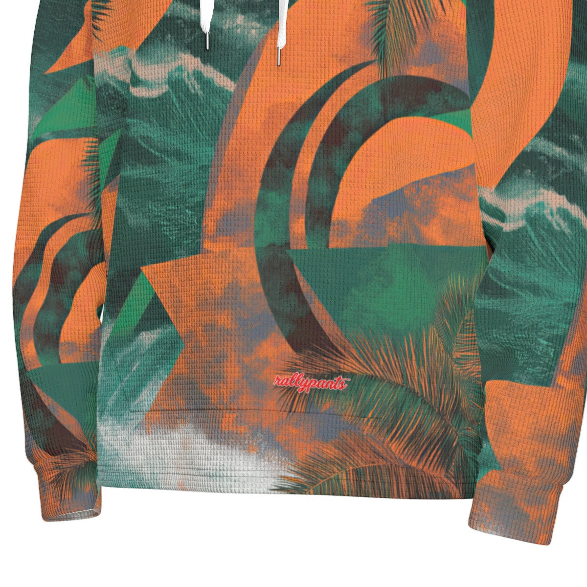 men’s thermal waffle half button pullover hoodie - miami orange/green