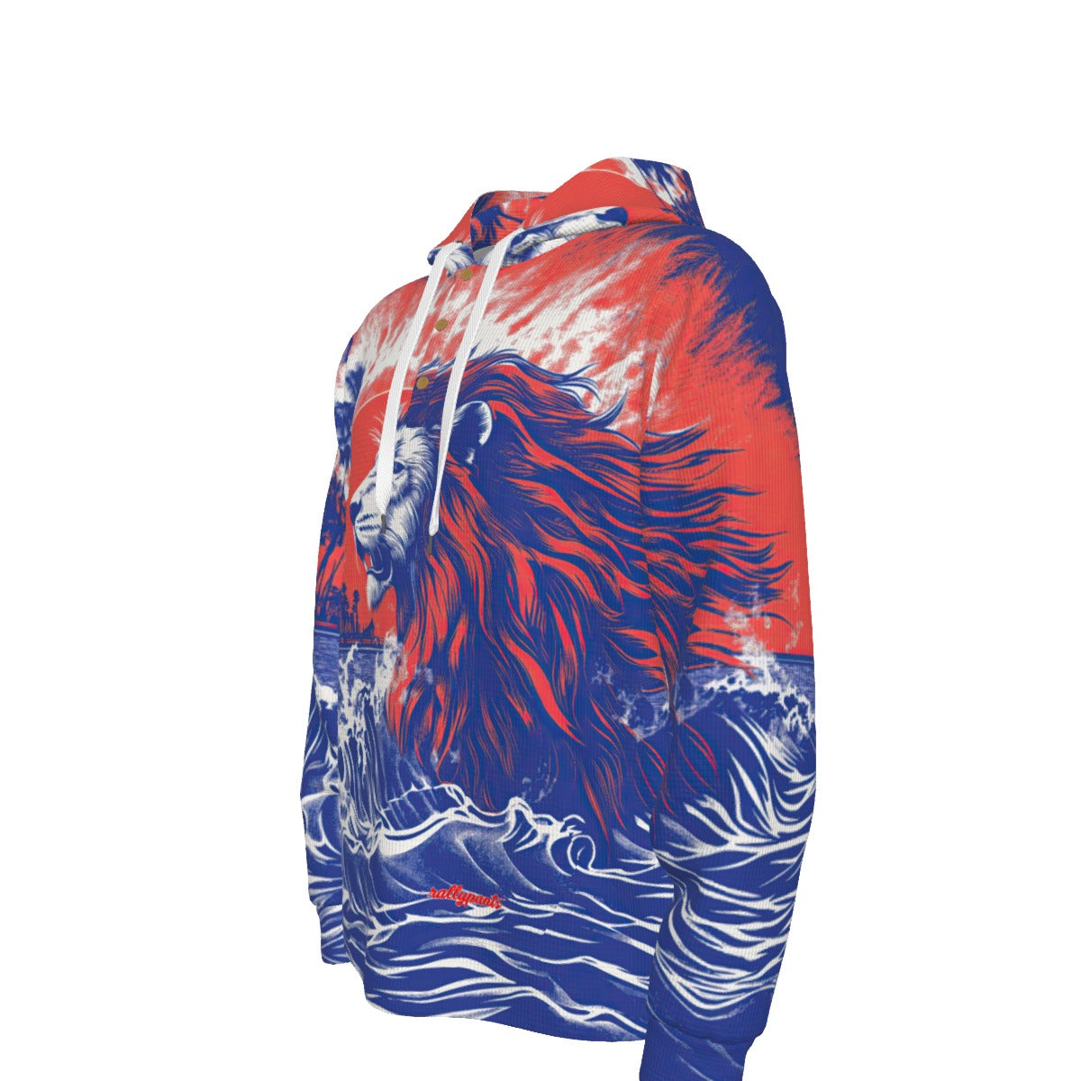 thermal waffle half button pullover hoodie - san marcos royal blue/scarlet red