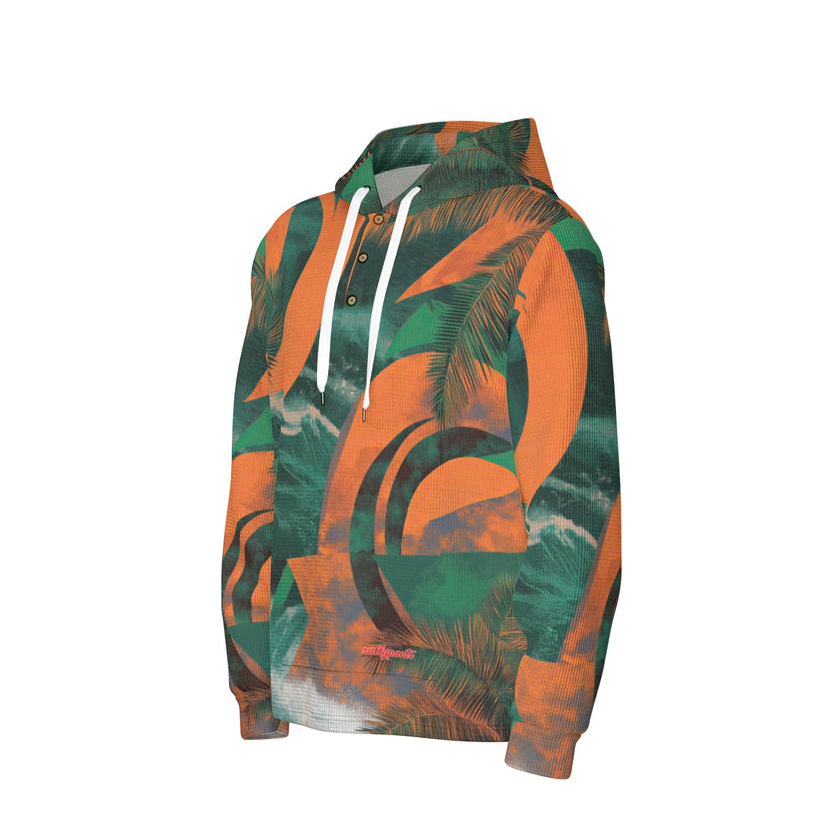 men’s thermal waffle half button pullover hoodie - miami orange/green