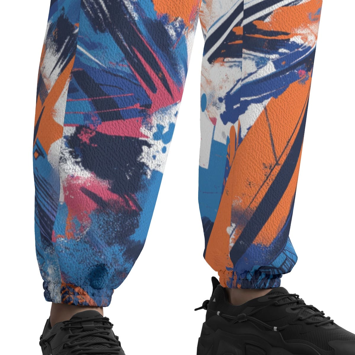 Featherlite textured casual pants flat lay view in New York blue/orange/graffiti