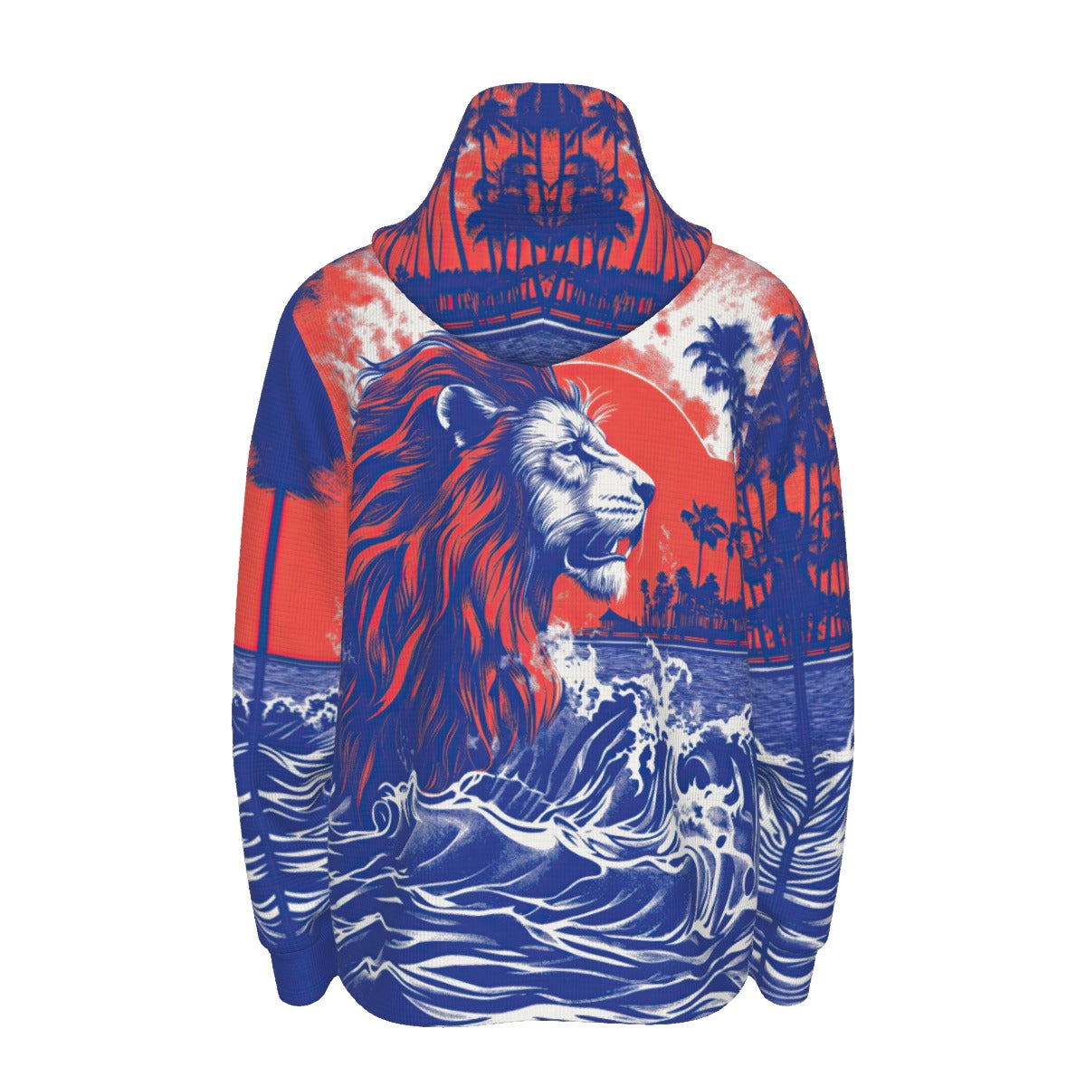 thermal waffle half button pullover hoodie - san marcos royal blue/scarlet red
