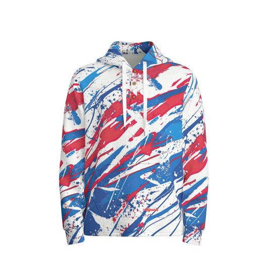 men’s thermal waffle half button pullover hoodie - buffalo blue/red/white