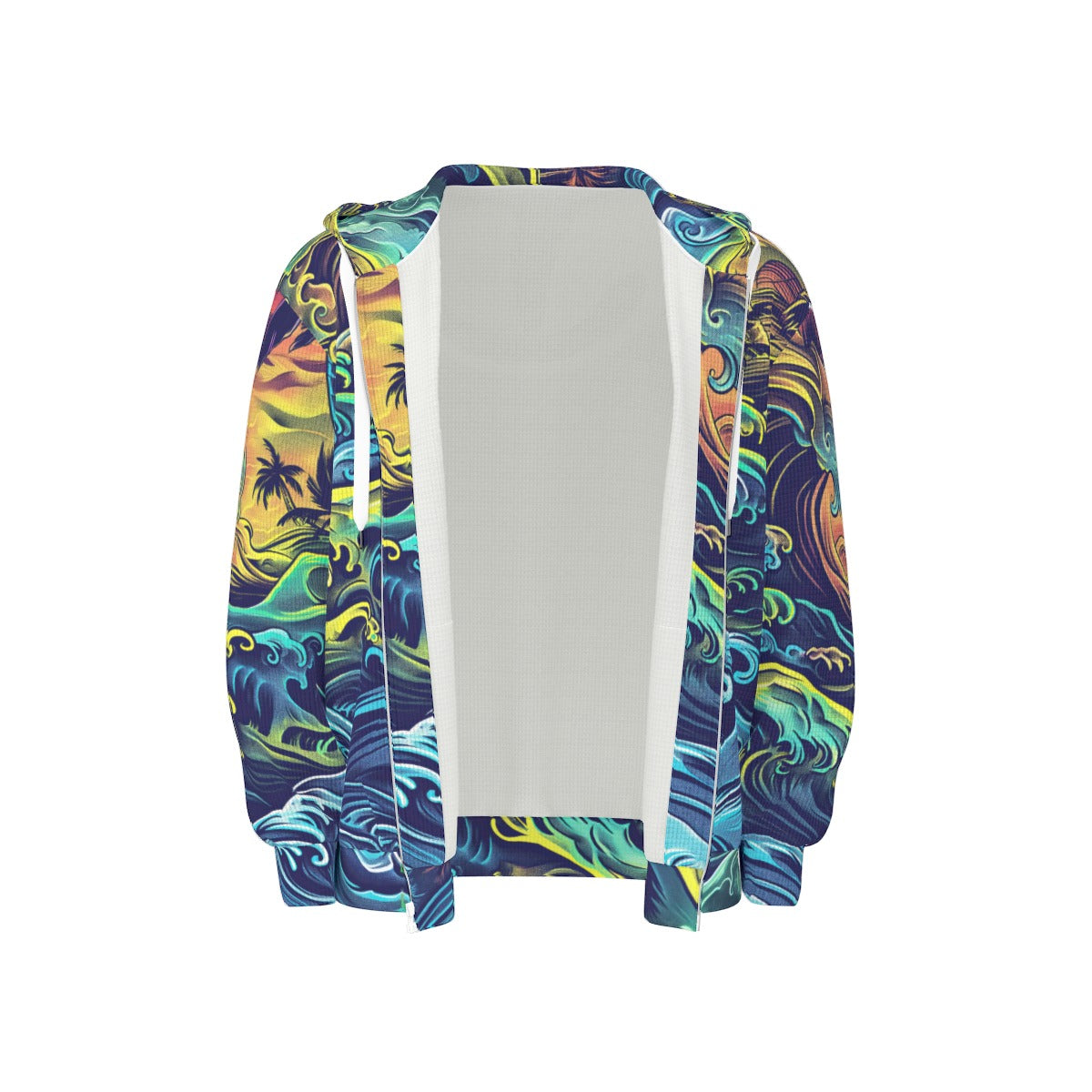 Thermal Waffle Weave Zip Up Hoodie san diego tide deep blue/sun yellow/coastal green