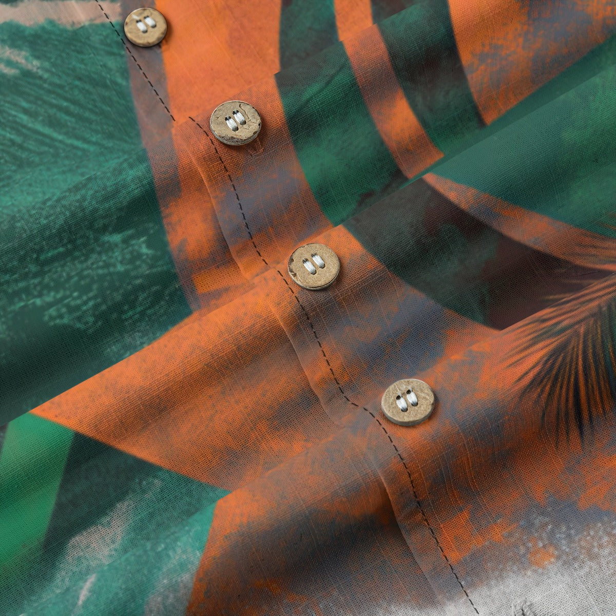 men's cotton pocket hawaiian shirt - miami orange/green