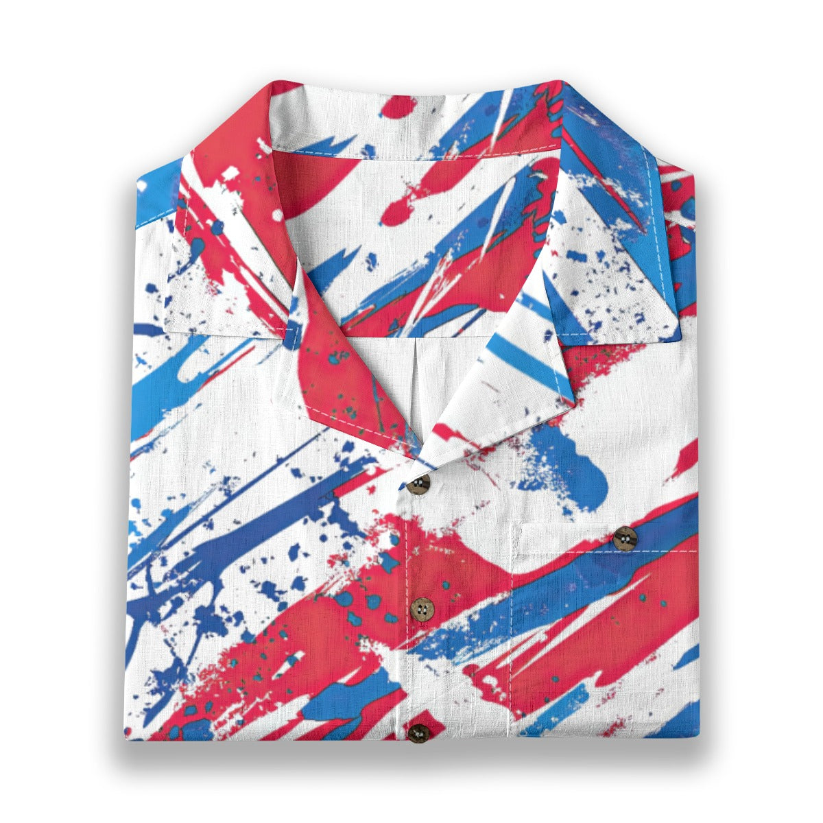 men’s slub cotton hawaiian shirt - buffalo blue/red/white