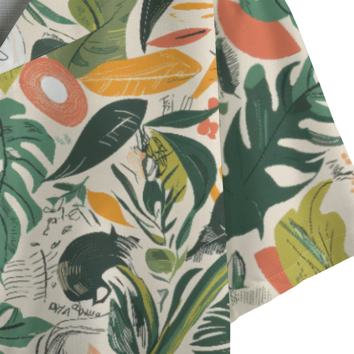 themplantvibes Botanical Faux Linen Hawaiian Shirt - Green/Orange/White