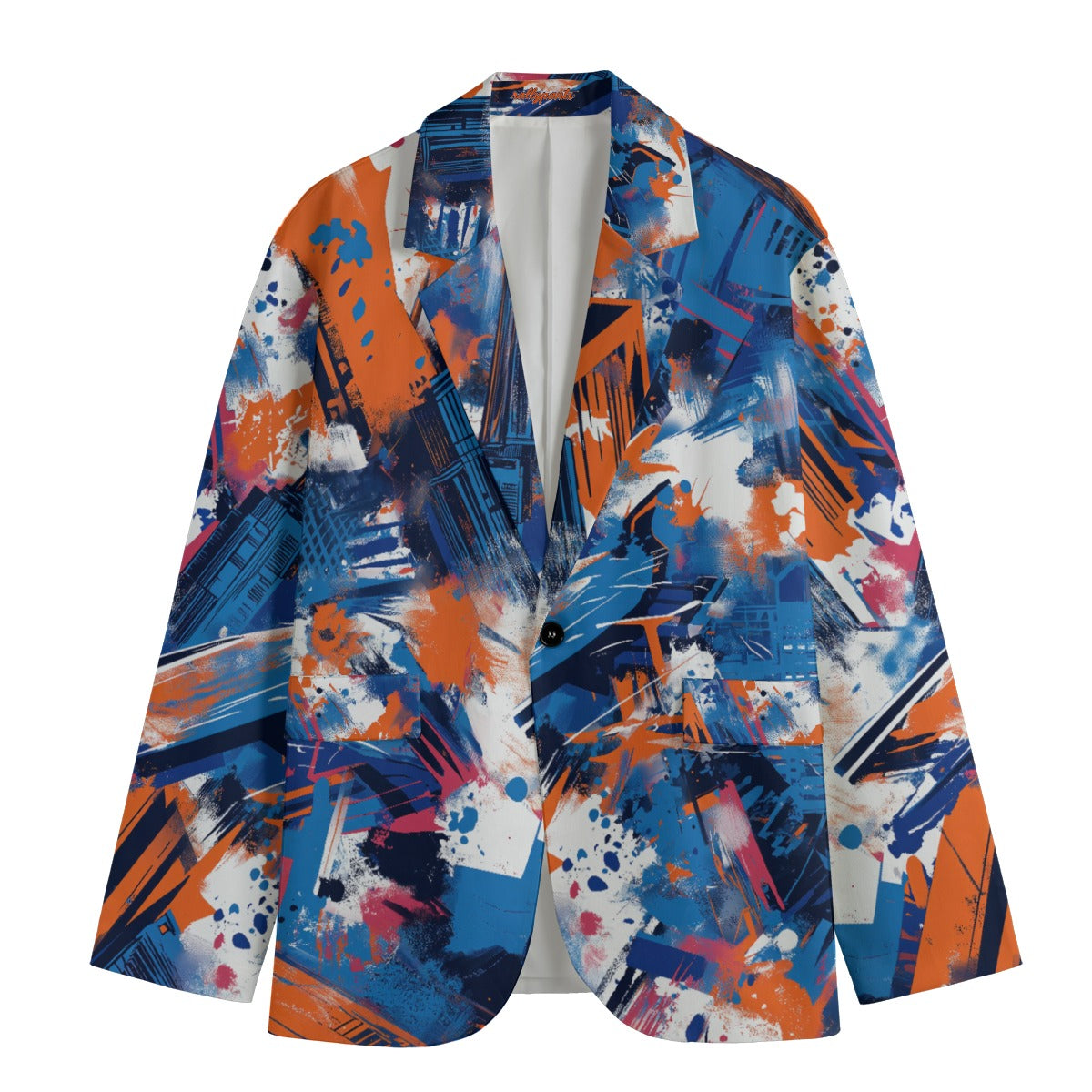 Men's Walt Clyde casual cotton blazer front view in New York blue/orange/graffiti