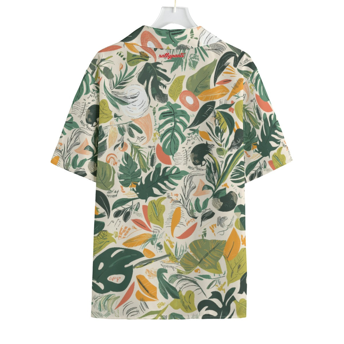 themplantvibes Botanical Faux Linen Hawaiian Shirt - Green/Orange/White