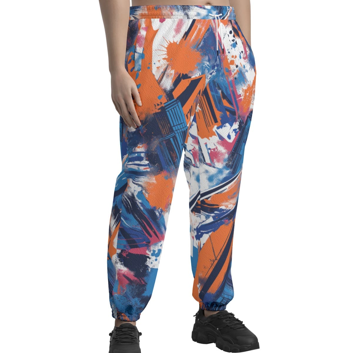 Featherlite textured casual pants back view in New York blue/orange/graffiti