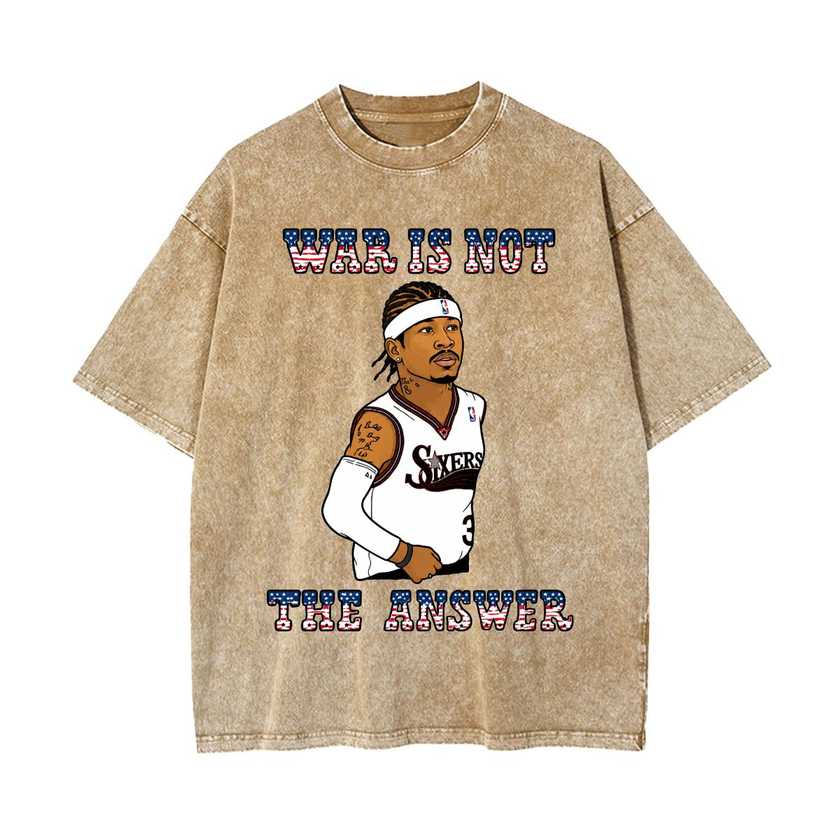 rallypants War Is Not the Answer heavyweight washed t-shirt in Washed Sand, front view