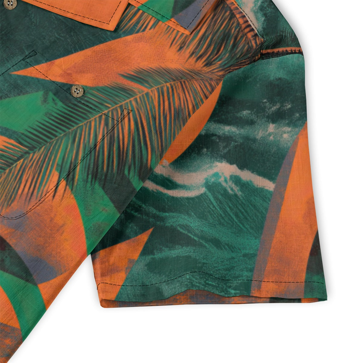 men's cotton pocket hawaiian shirt - miami orange/green