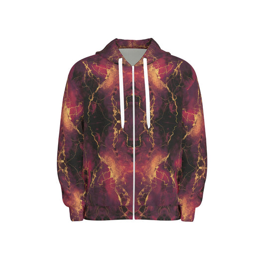 thermal waffle weave zip up hoodie - arandor storm burgundy/crimson/gold/black