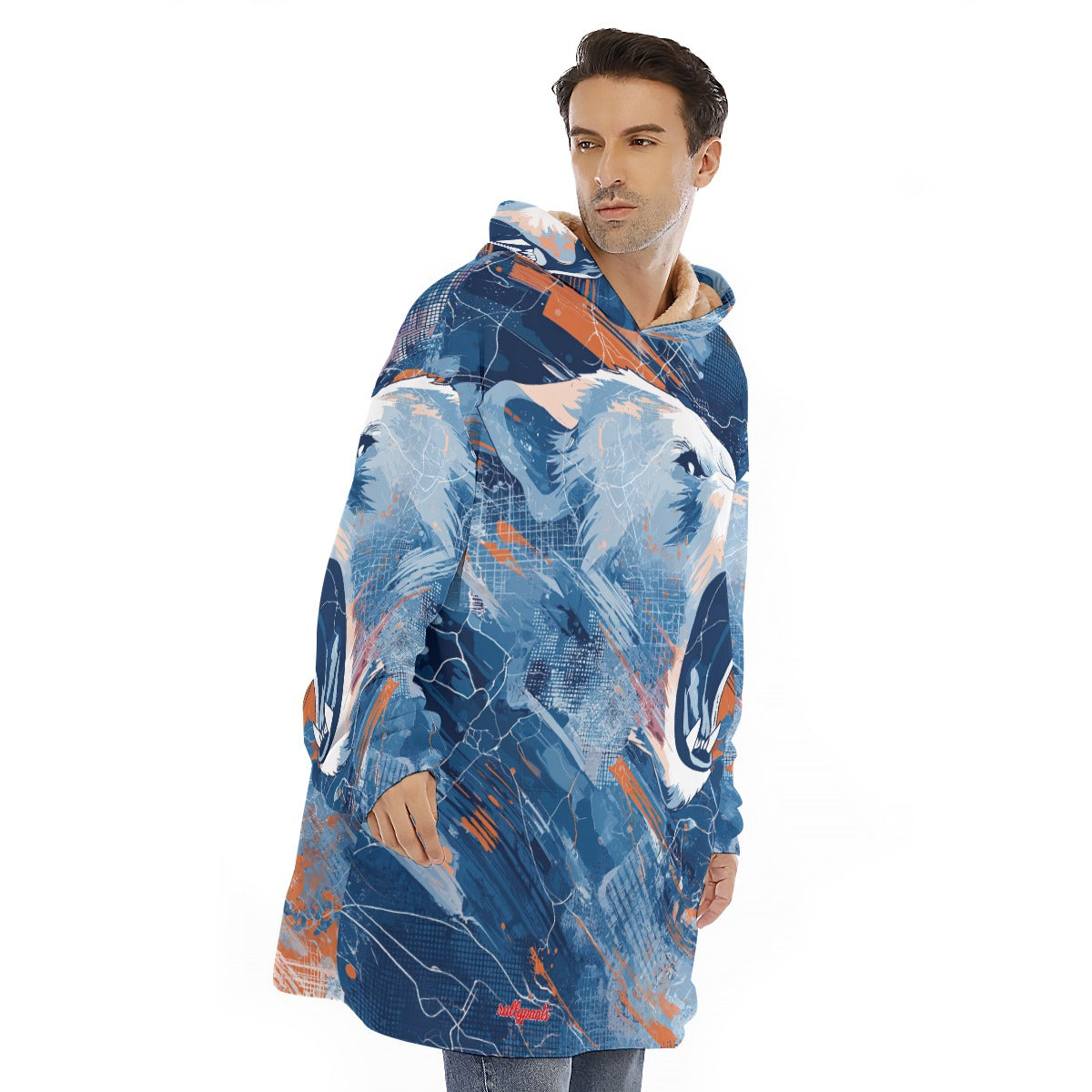 sherpa fleece hoodie blanket - chicago navy/orange