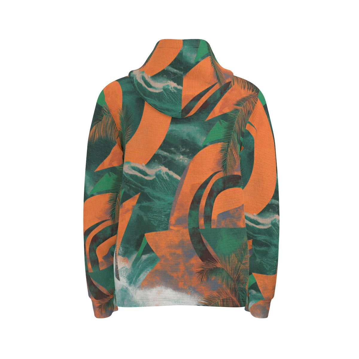 men’s thermal waffle half button pullover hoodie - miami orange/green
